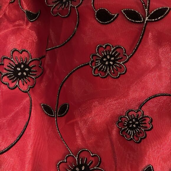Blueberi Boulevard Girls Red Black Party Dress. Velvet Feel Top, Embroidered 6 - Picture 9 of 11